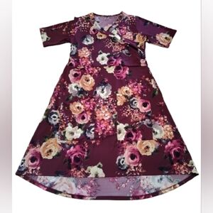 LADY HIKE Floral Cranberry Short Sleeve Happy Dress With Pockets Size Women's XL